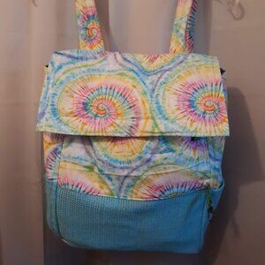 New Double Handle Backpack Carry All Blue Pink Rainbow Tie Water resistant liner